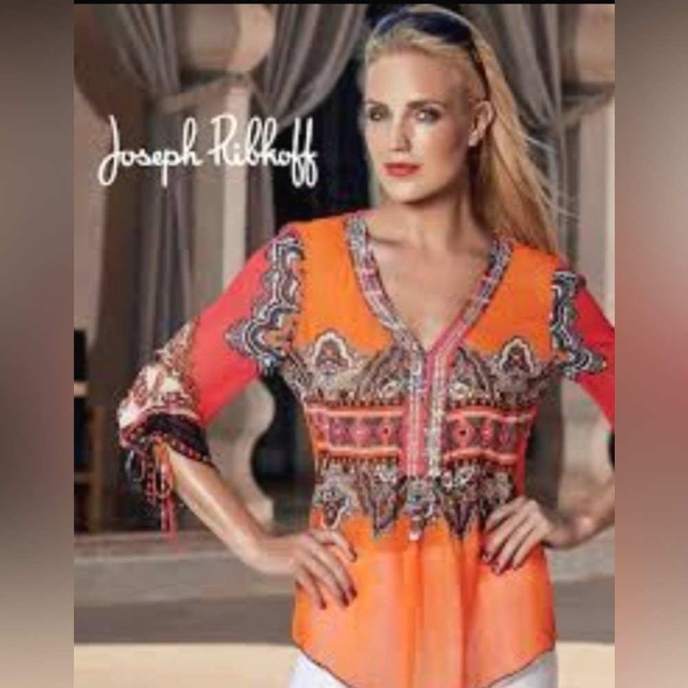 Embellished Joseph Ribkoff Semi Sheer Tunic Top